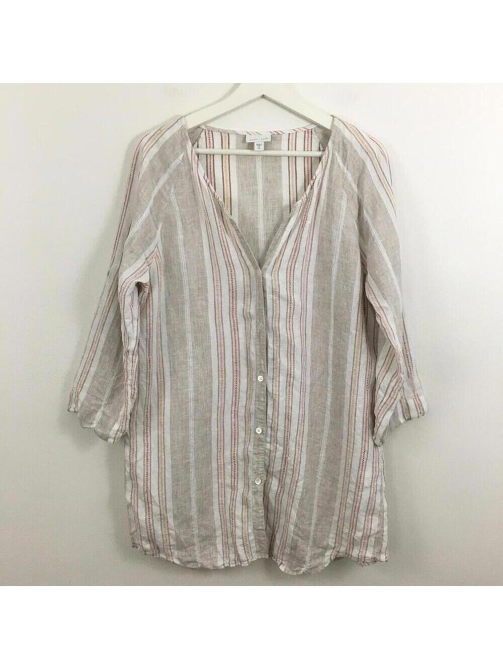 J. Jill Women’s Linen Striped Button Down Top Size M Tall